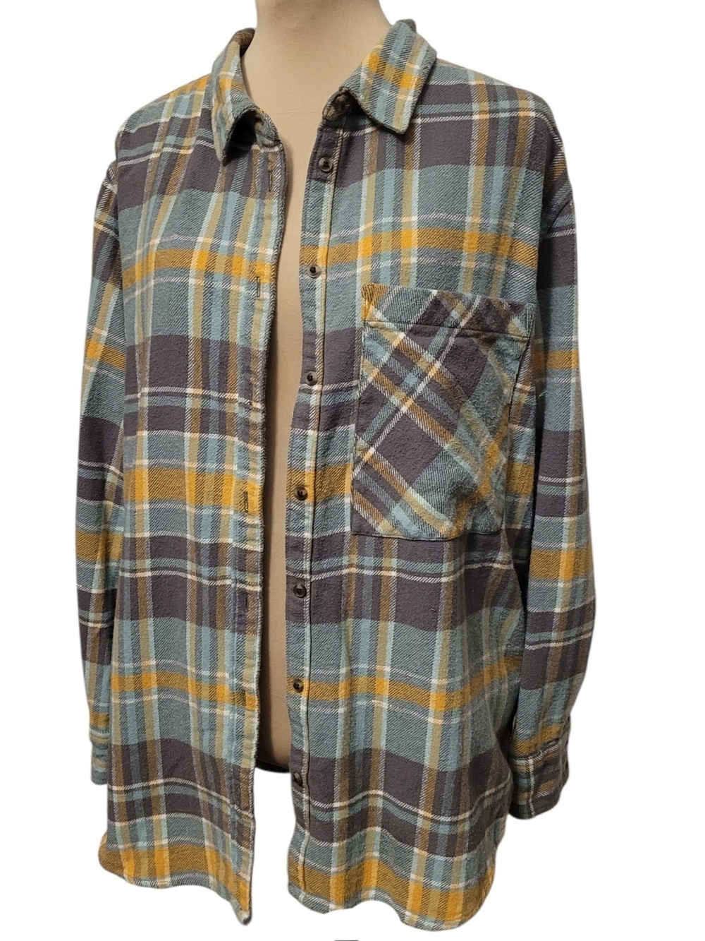 aerie Plaid Jacket in Teal, Mustard & Gray